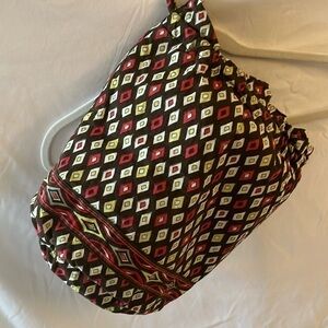 Vera Bradley: brown/red/white diamond pattern DITTY bag- inside plastic liner